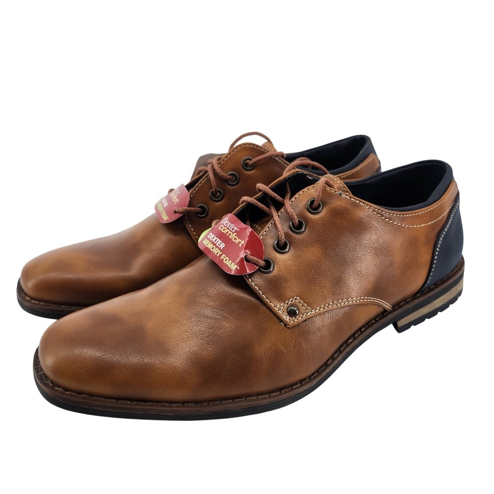 Dexter Morrie Dress Oxfords Mens 8 Tan Navy Two Tone Memory Foam Comfort